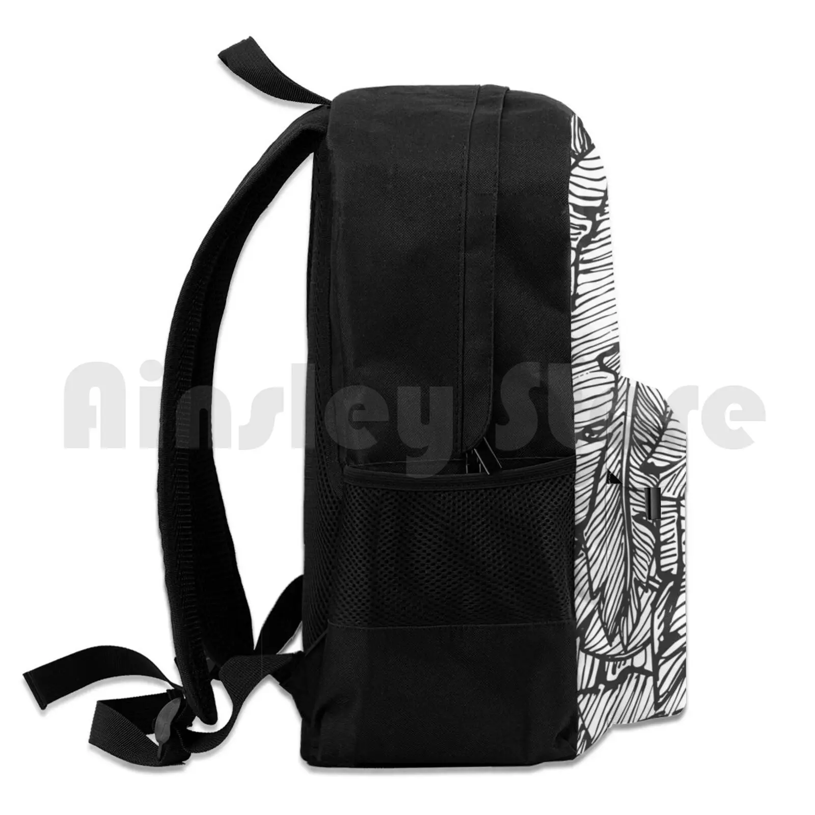 Black & White Jungle Outdoor Hiking Backpack Riding Climbing Sports Bag Vintage Hawaiian Vacation Summer Botanical Exotic
