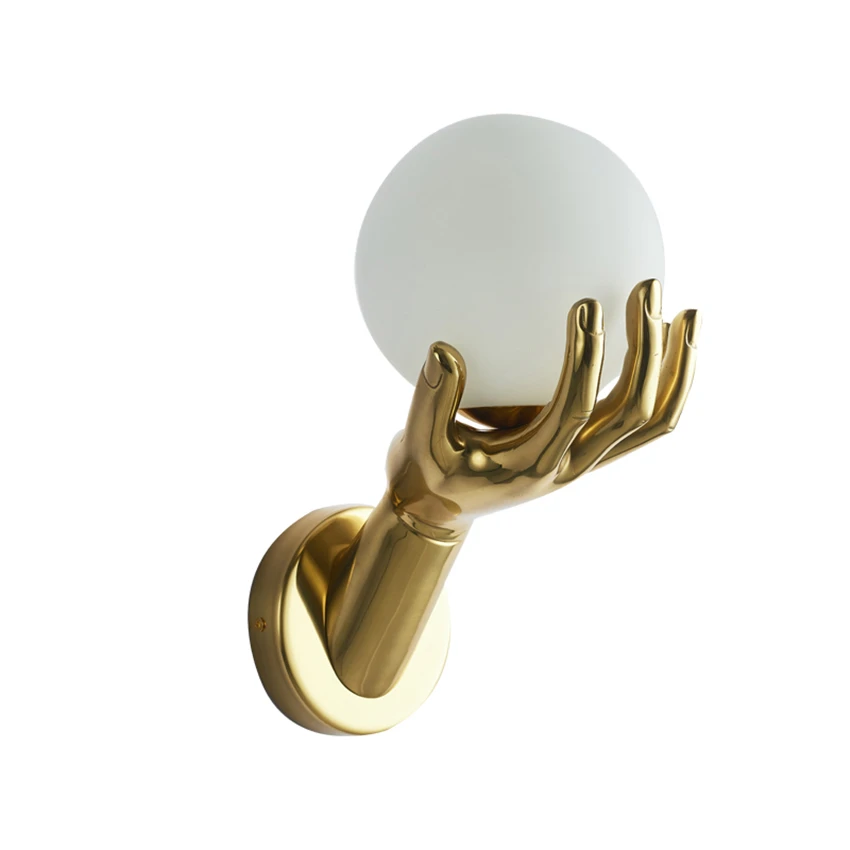 Post modern arm bracket wall lamps bedroom bedside design art copper decor living room hotel glass