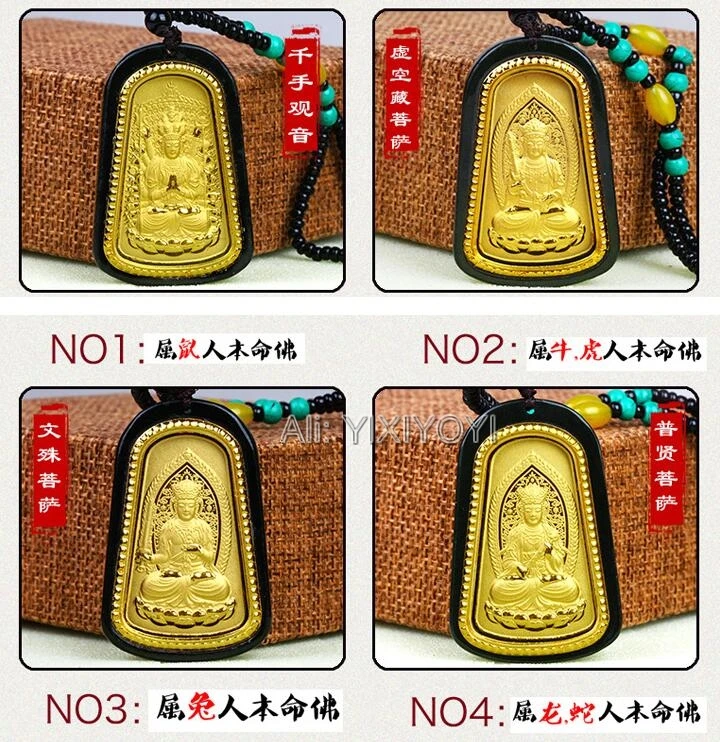 幸運な4dナチュラルダークグリーンヘシアン翡翠本物の金中国のミュレットguinbuddha-domainペンダントネックレス上質なジュエリー