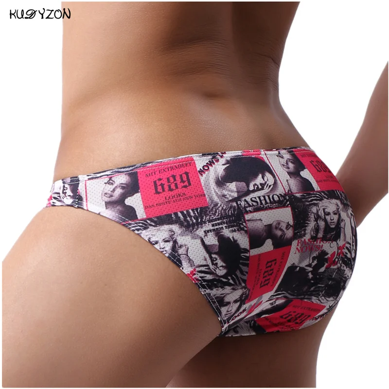 New Sexy Men Underwear Breathable Printed Briefs Low Waist Male Underpants Cuecas Calzoncillos Bulge Pouch Mesh Bikini Briefs