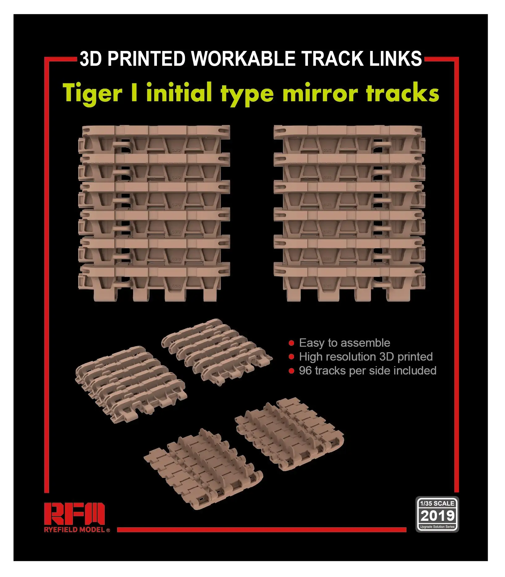 Ryefield RM2019 1/35 3D PRINTED WORKABLE TRACK LINKS Tiger I Initial Type Mirror Tracks