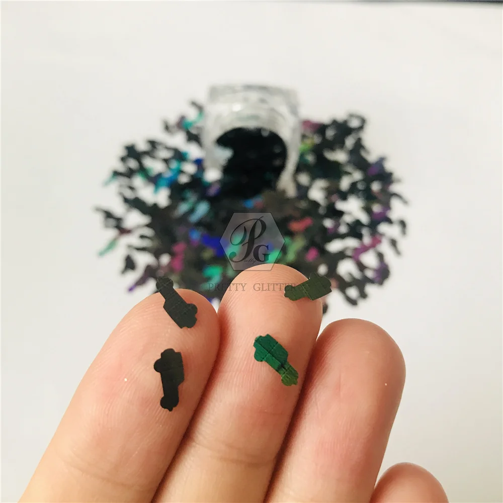 PrettyG 1 Box 8MM Car Shape Holographic Glitter Sequins For Nails Tumbler Crafts Art Decoration Accessories LB