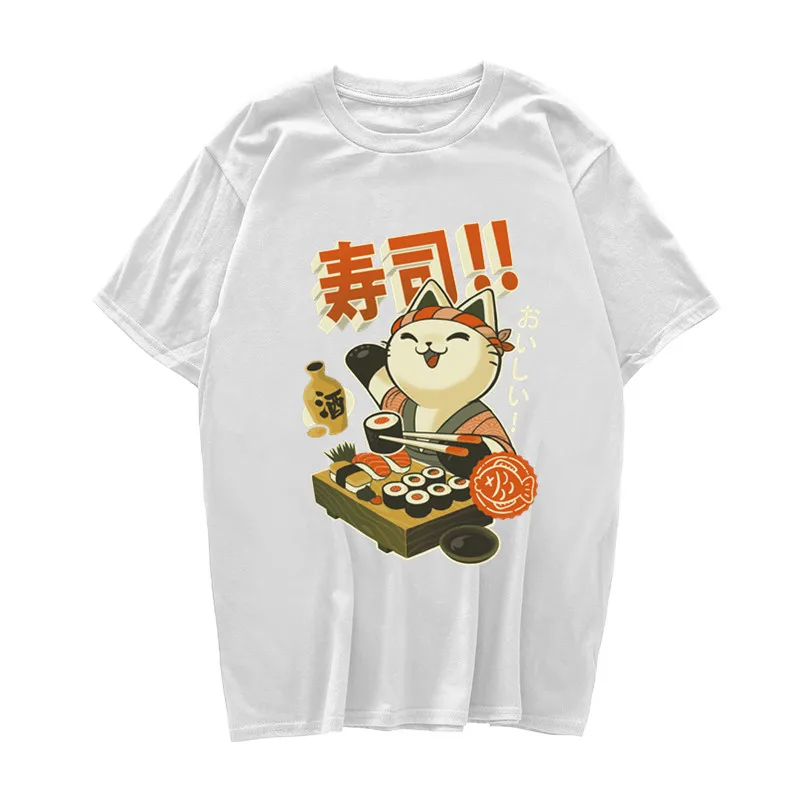 Manga Sushi Japan T Shirt Men/women Aesthetic Cute Cotton Cool Vintage T-shirt Harajuku Streetwear Camisetas Hombre Anime Tshirt