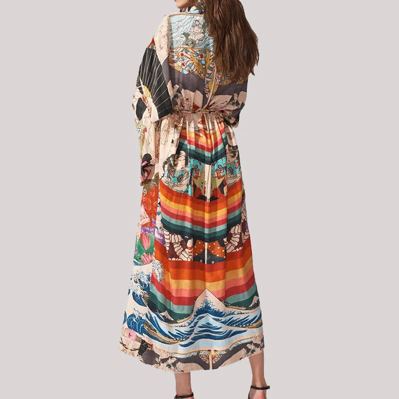 FORERUN _ _ _ _ _ _ _ _ _ _ _ _ _ _ _ _ _ _ _ _ ผู้หญิงชายหาดฤดูร้อนยาว Maxi Wrap พิมพ์บิกินี่ COVER UPS Beachwear Vestidos De Playa