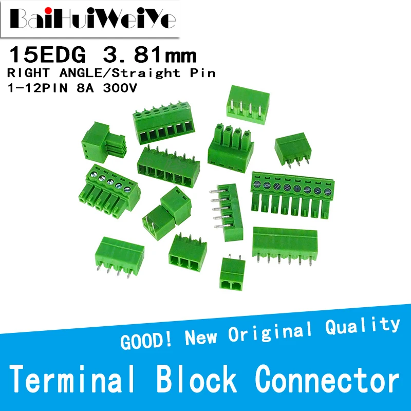 10 TEILE/LOS 5Pairs 15EDG 15EDGK 3,81 KF2EDG 2PIN-12PIN IGHT RECHTEN WINKEL/Gerade Schraube Terminal Block Anschluss BUCHSE 3,81 MM300V8A