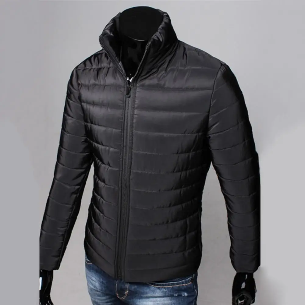 Trendy  Fashion Stand Collar Slim Puffer Coat Lightweight Male Windbreaker Thickened   Outerwear