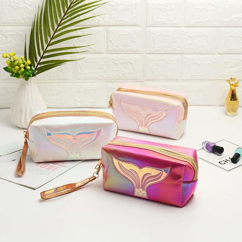 Girl Makeup Bag Colorful  Tail Cosmetic Bag Organizer Make Up Case Beauty Pouch Lipstick Bag PU Beautician Toiletry Bags