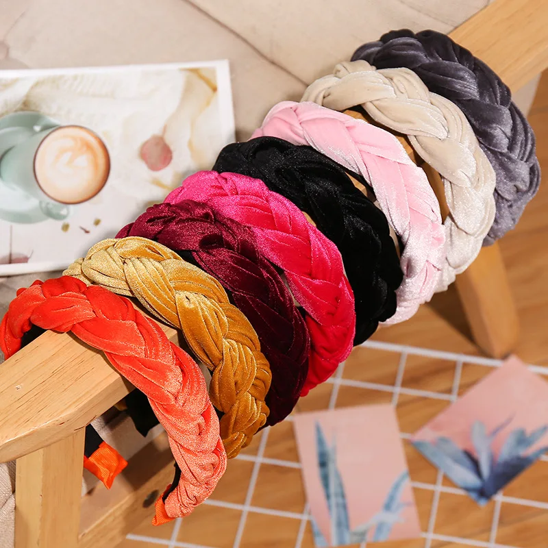 Charming Hair Accessories Wide Weaving Velvet Padded Hairbands Braided Headband For Women Hair Hoop Fashion Girls Headdress