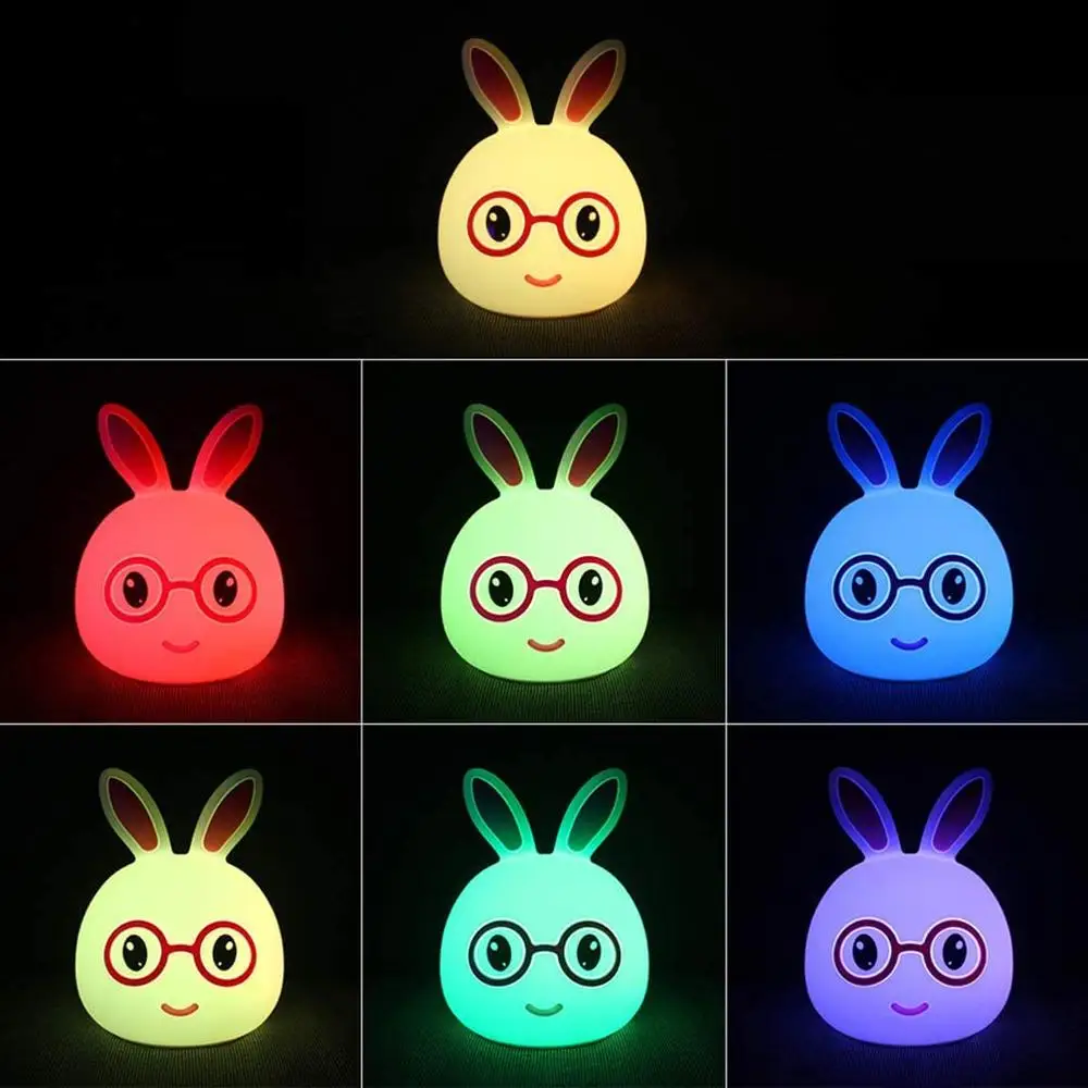 Easter Rabbit Table Light for Kids, luz noturna, mudança de cor, silicone Pat, presente bonito