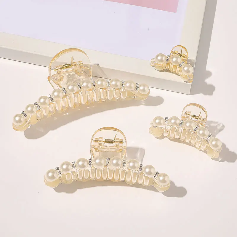 INS Jepit Rambut Hitam Sampanye Mode Jepit Rambut Berlian Imitasi Mutiara Penjepit Kepiting Jepit Rambut Ukuran Besar Kecil Aksesori Rambut Jepit Rambut