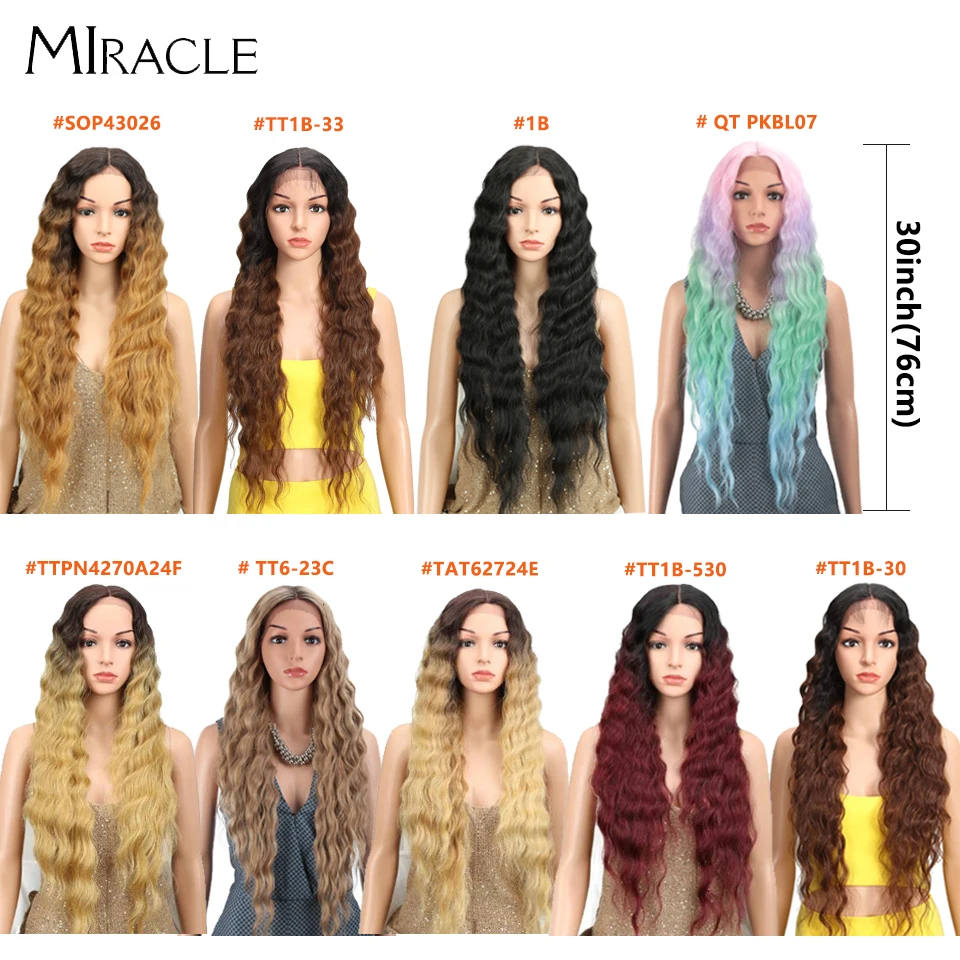 Synthetic Lace  Wig For Women Deep Wave Curly Wig Blonde Cosplay Wig 30Inch Ombre Lace Wigs High Temperature Fiber Miracle