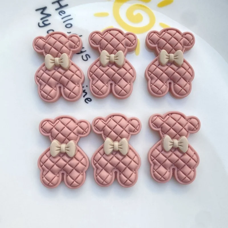 20Pcs Cartoon Diamond grid bear Flat back Resin Cabochons Scrapbooking Hair Bows Center DIY Phone Case Decoration Accessories