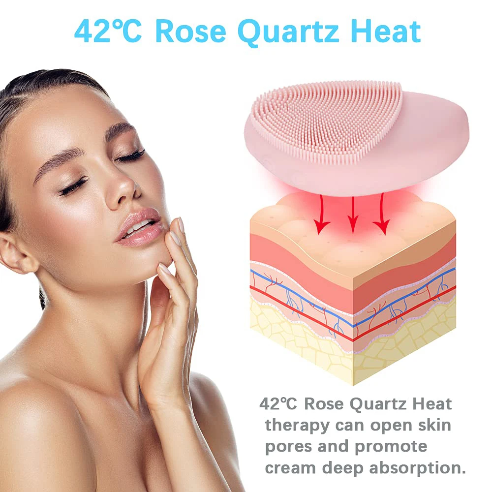 Spazzola detergente per il viso in Silicone sonico con 42 ℃ quarzo rosa riscaldato massaggiatore viso in giada naturale anti-età cura della pelle impermeabile