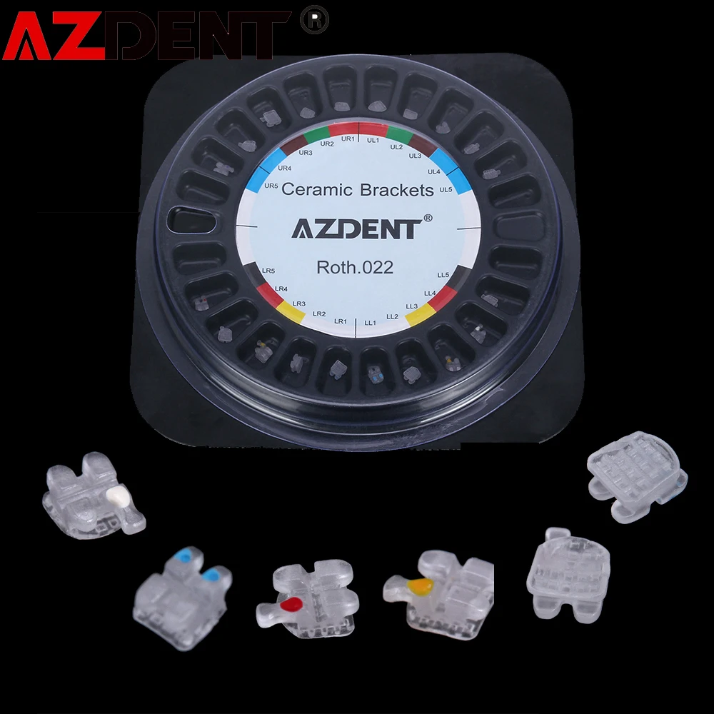 Azdent Dental Orthodontic Ceramic Brackets Self-locking 5*5,Roth / MBT Slot.022 Hooks 3-4-5