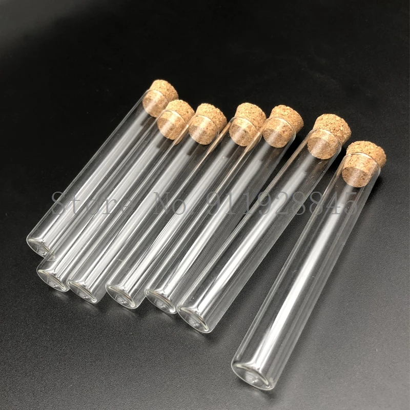 15x100mm Lab 10pcs/20pcs/50pcs/100pcs Thick Glass Test Tube with Flat bottom and Cork Stoppers For School Supplies