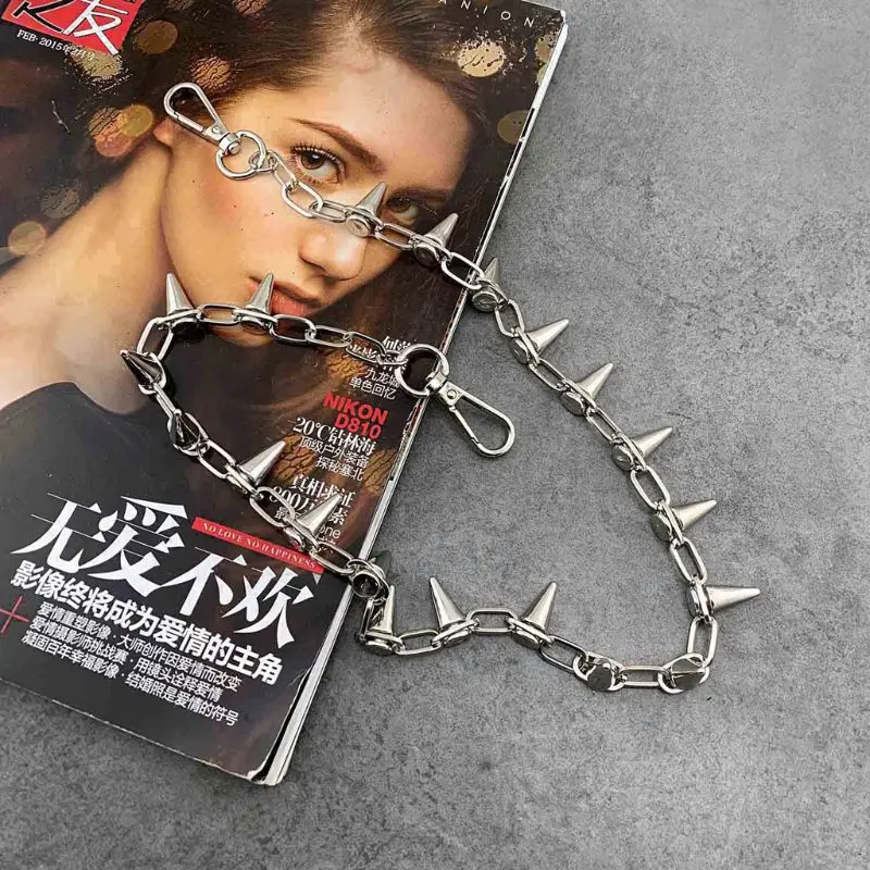 Punk Spike Jeans Pants Chain Secure Travel Wallet Chain Link Coil Leash Jewelry