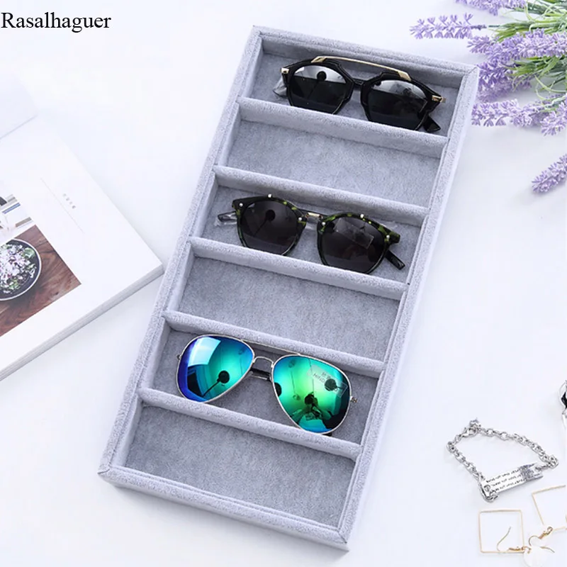 Estuches de gafas de terciopelo gris, caja de exhibición de gafas, accesorios de exhibición, bandeja organizadora de almacenamiento de joyas, novedad