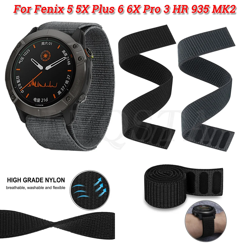 22Mm 26Mm Gebreide Nylon Strap Voor Garmin Fenix 6 6X Pro Fenix 5 5X Plus 3 3HR 935 tactix Delta D2 Bravo MK2 Smart Horloge Armband