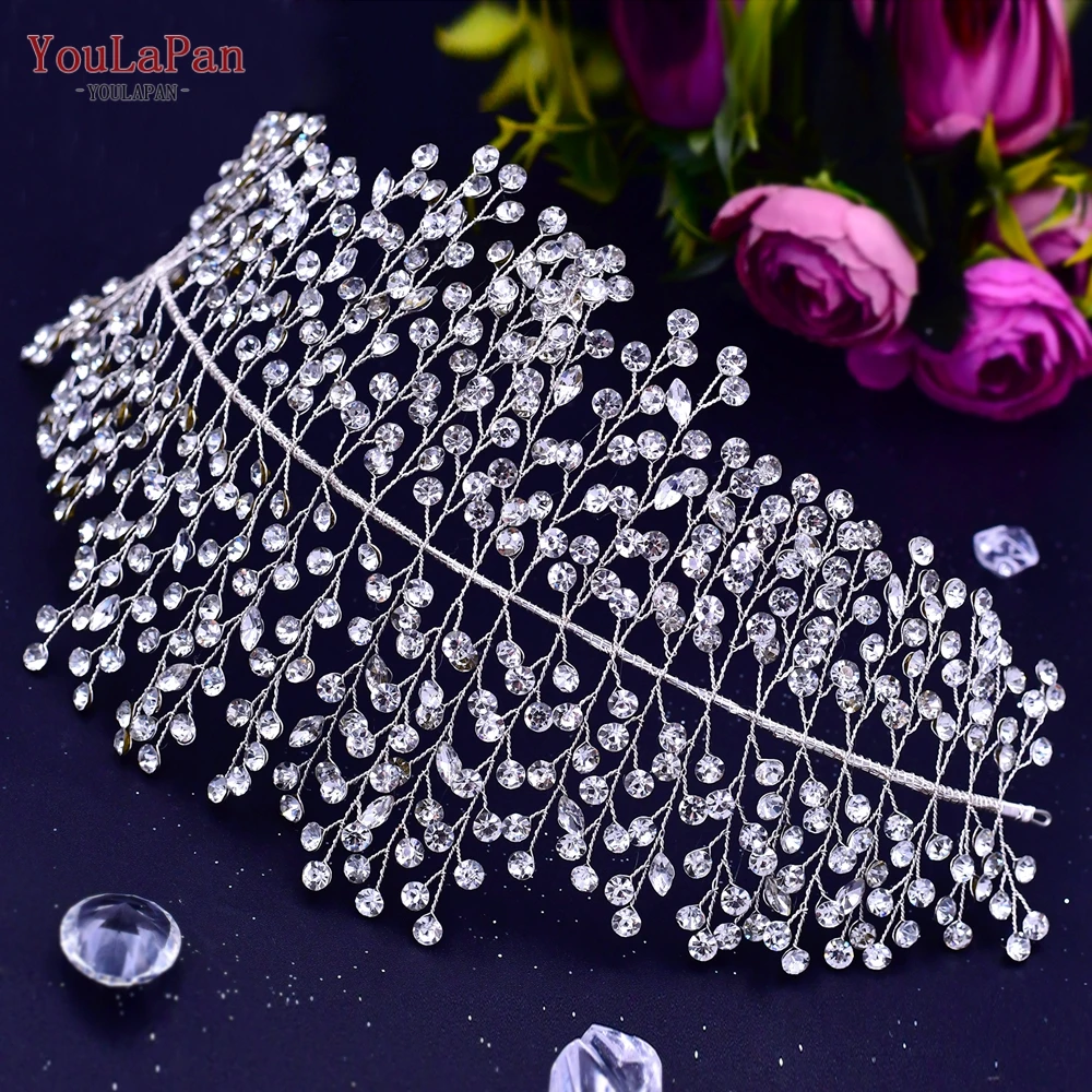 Youlapan hp258 artesanal cristal strass tiaras e coroas casamento bandana headpiece nupcial pedaço de cabelo do baile concurso acessório