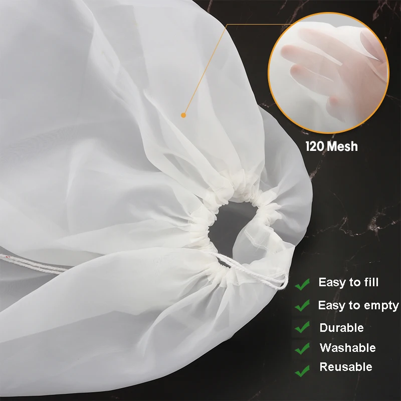 Brewing Filter Bag 120 Mesh Cylinder Shape Grain Brew Bag Nylon Straining Brew Bag for Beer Wine Making Food Grade Bucket Filter