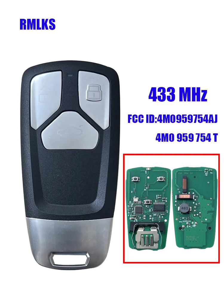 4M0959754AJ 4M0 959 754T Smart Remote Key With 3 Buttons 433MHz - FOB for Audi A4 A5 S5 SQ5 Q5 Q7 TT 2016 2017 2018 2019