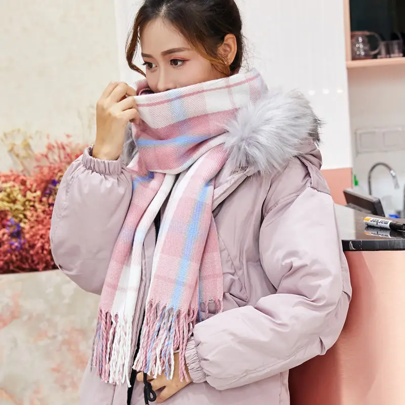 Scarf Female Winter Korean version of student day department plaid thick shawl dual versatile super long warm scarf autumn winte