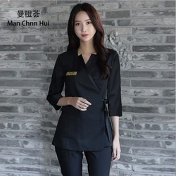 Beauty clothing Korean Style black Spa Health Club Beauty Salon spa uniform beautician uniform top+pants Women's massage suit