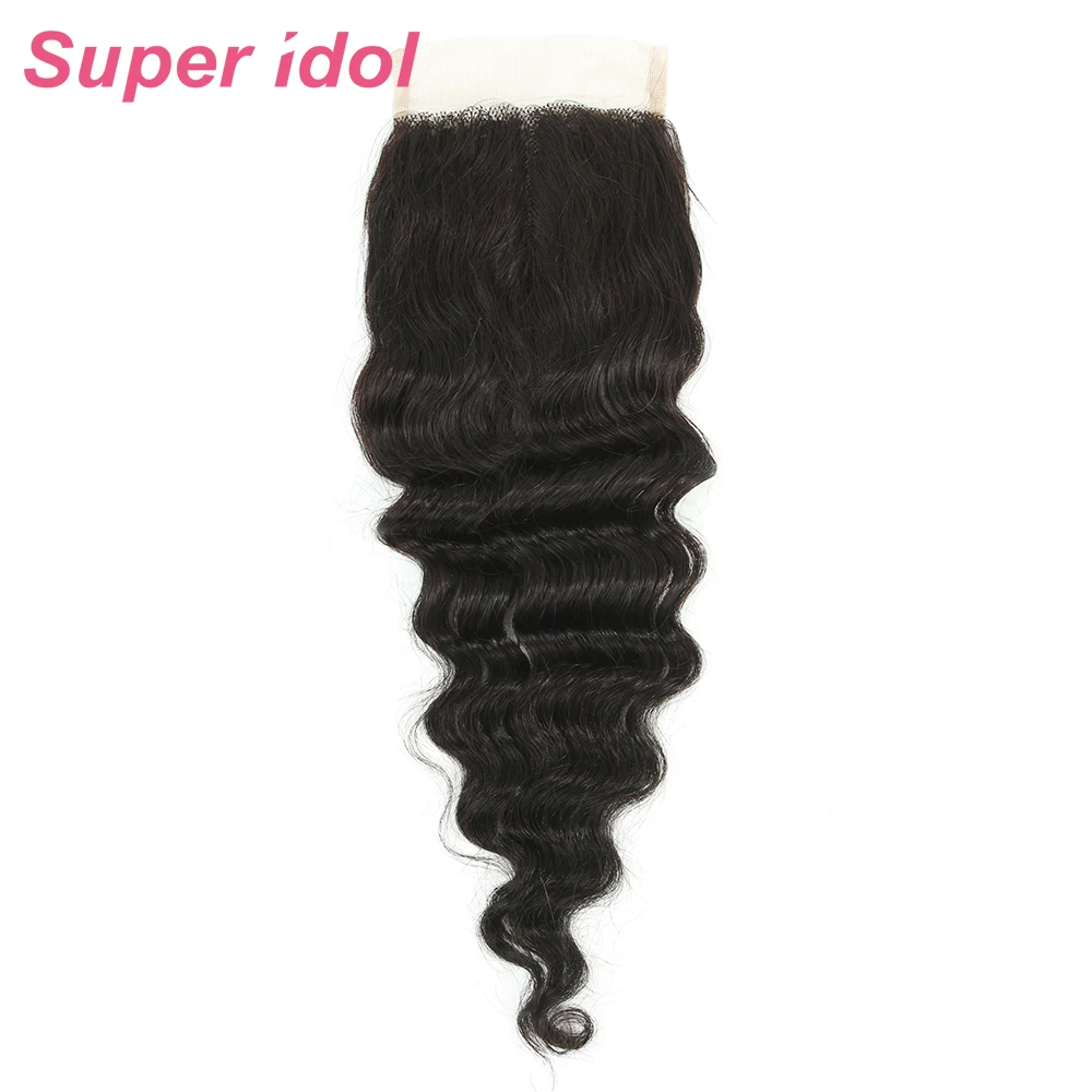 Loose Deep Wave Brazilian remy human hair 4X1 T-Part Transparent  lace Closure Hair  Natural Black Pre-Plucked With Baby Hair