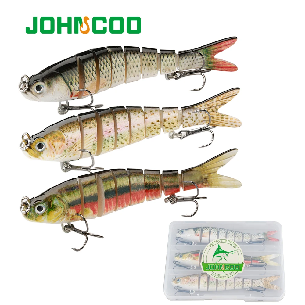 JOHNCOO 3pcs 12cm 21gSinking Wobblers Fishing Lures Set 6-8 Segments Hard Artificial Bait Kit Multi Jointe Swimbait Trout Pike