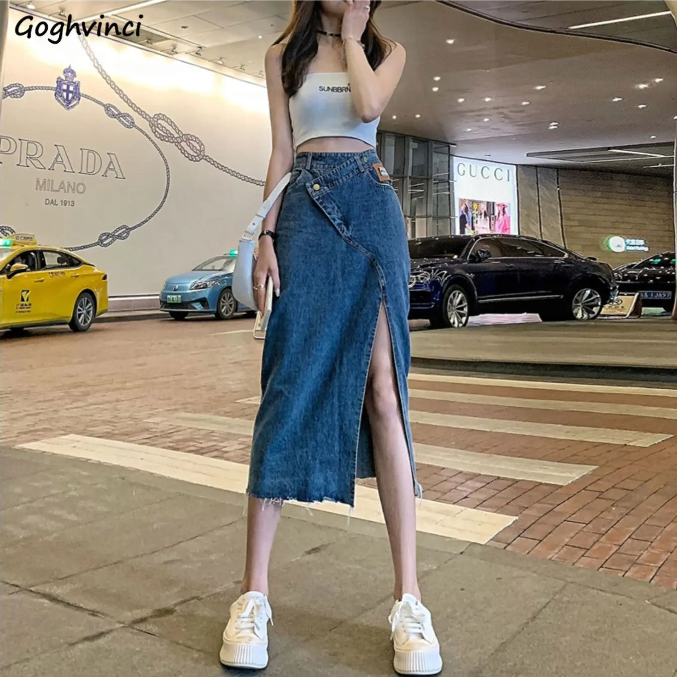 

Denim Skirts Women Irregular Designed Side Slit Bottoms Ladies Slim Sexy Fashion All-match High Waist A-line Streetwear Hot Chic