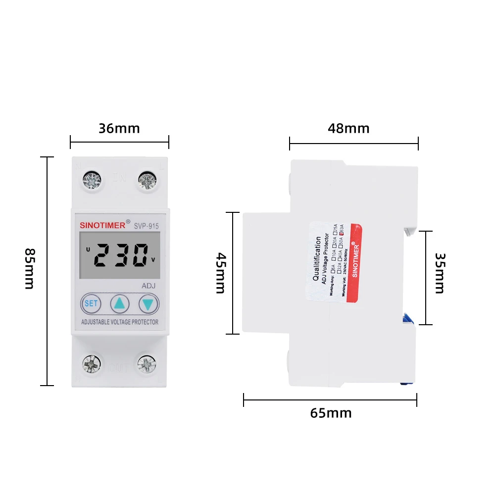 Household Usage LCD Display 50A 63A 80A Adjustable Over Under Voltage Protector Reconnect Breaker with Working Voltage Display