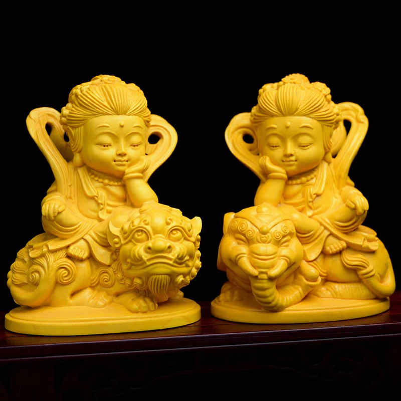 Poplar carving Manjusri Samantabhadra Bodhisattva characters play with hand pieces and Chinese ornaments of town house crafts.