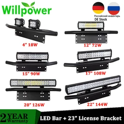 Willpower Offroad LED bar 15/17/20 inch Work Lamp 4x4 12V 24V Car Lights + 23'' License Plate Mount Bracket Bull Bar