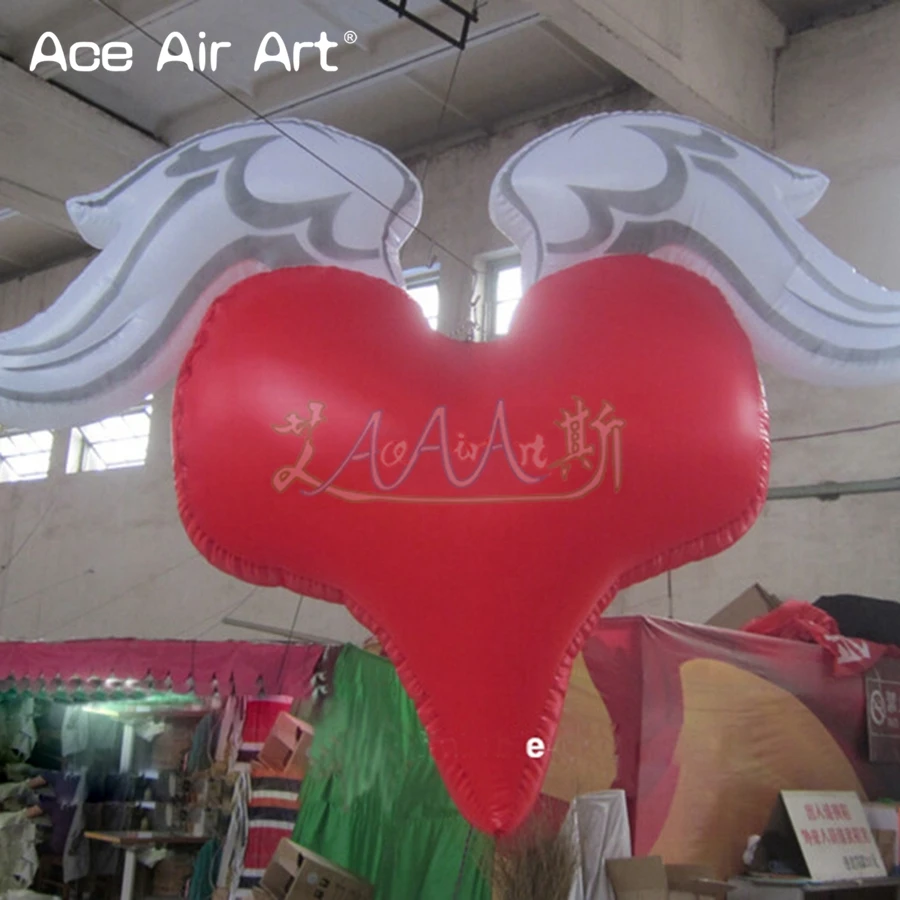 

2022 Popular Gaint Inflatable Red Heart With Angel Wings For Valentine's Day/Wedding Decoration Made By Ace Air Art