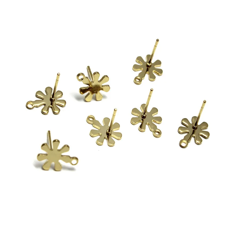 20pcs 9x11mm Stainless Steel Gold Blank Snowflake Earring Stud Posts Connector with Loop For DIY Earring Jewelry Making Findings