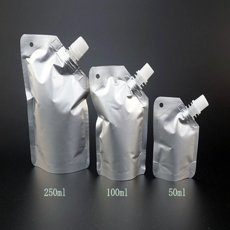 500pcs 50ml 100ml 250ml Empty Transparent & Aluminum Foil Spout Bags For Drinking Liquid Storage Bag Milk Sauce Oil Stand Up bag