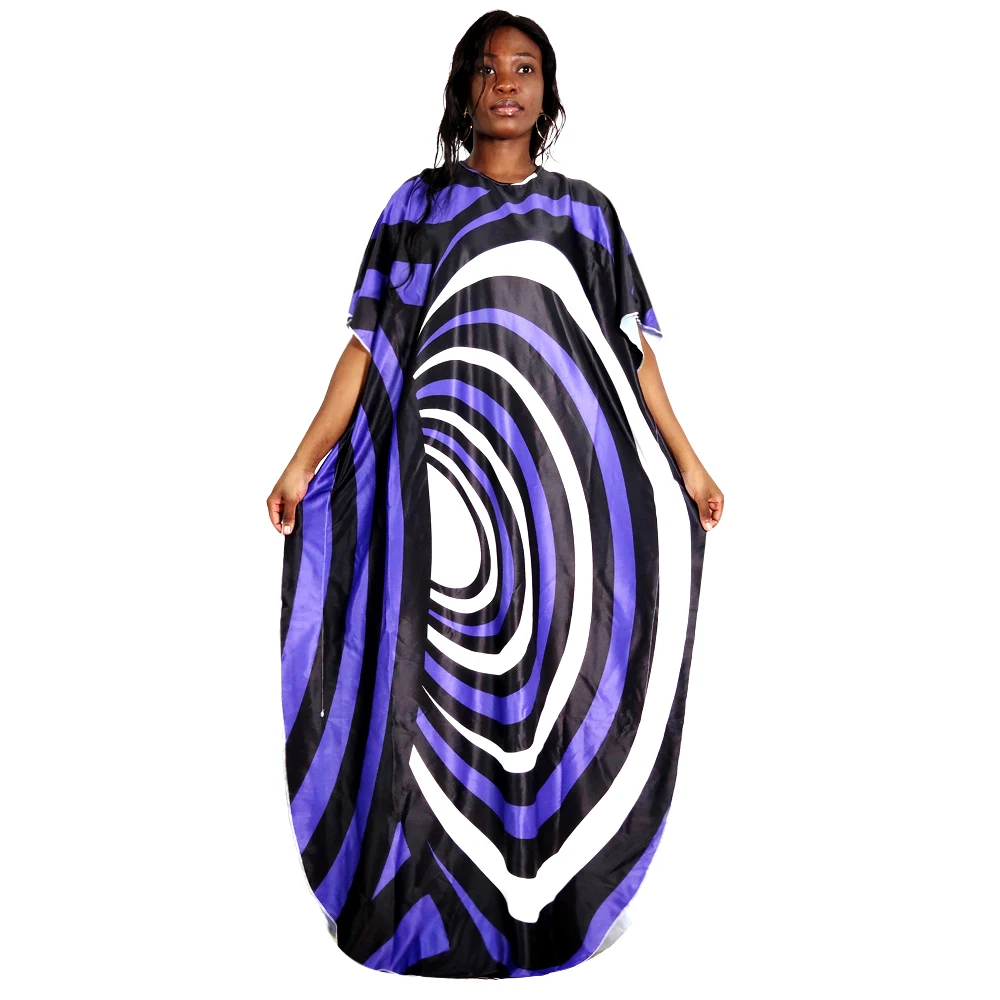 

2020 Bohemian Printed O-neck Batwing Sleeve Dress Women Stripe Loose Summer African New Fashion