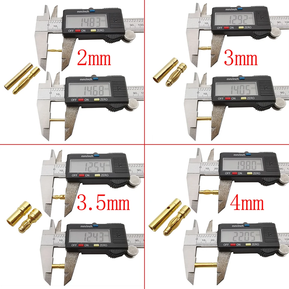 Conectores Banana Tipo Bala de 2mm 3mm 3.5mm 4mm Dorados, Macho y Hembra para Baterías RC 6