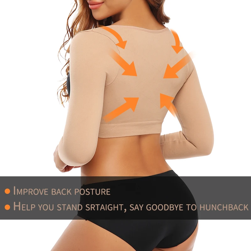 Upper Arm Shapers การบีบอัดแขนยาวผู้หญิงแขน Shapewear หลังค่อมท่าทาง Corrector ไหล่เต้านมสนับสนุน Push Up Tops