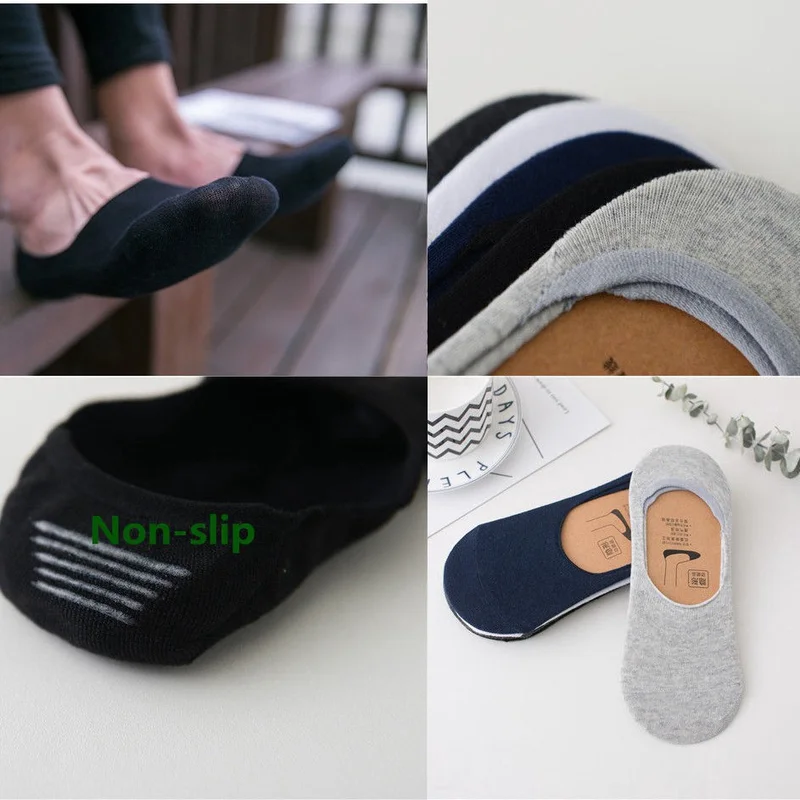 1/5 Pairs Men Cotton Socks Summer Breathable Invisible Boat Socks Nonslip Loafer Ankle Low Cut Short Sock Male Sox for Shoes