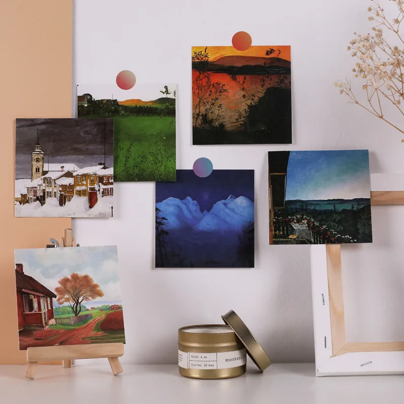 Ins pintura a óleo moderna simples, cartão decorativo, 9 folhas, foto colorida, adereço para quarto, faça você mesmo, adesivo de parede, cartão quadrado, marcadores de livros