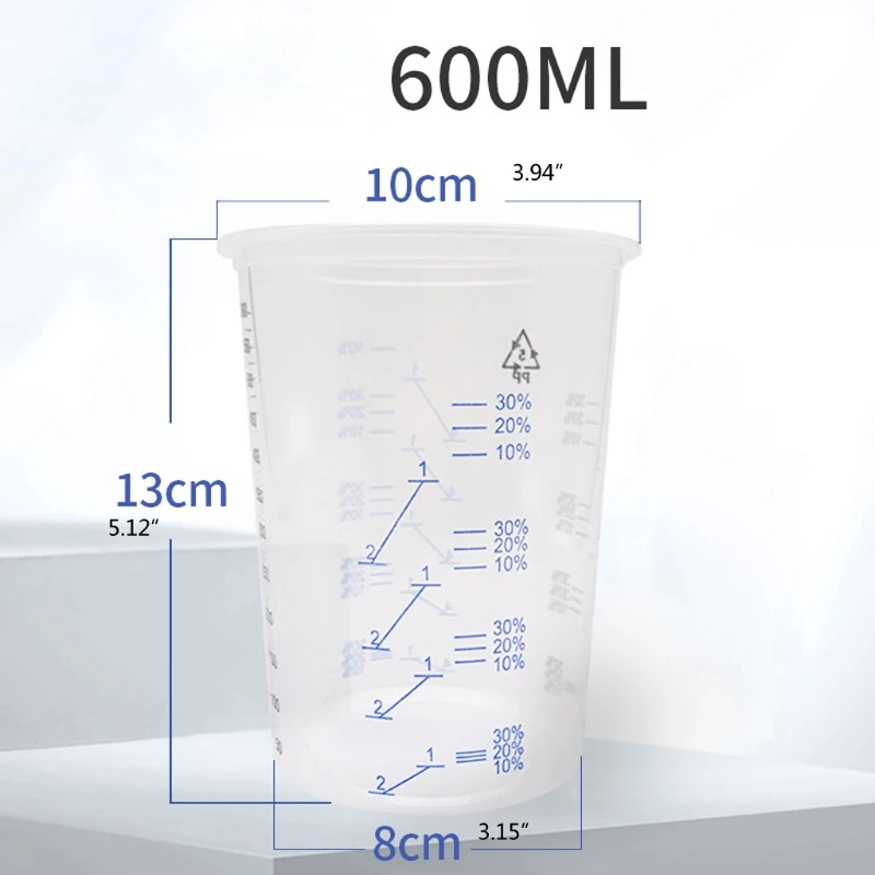 10pcs Disposable Clear Graduated Plastic Mixing Cups For Paint Uv Resin Epoxy 600ml Measuring Ratios Laboratory Measuring Cup