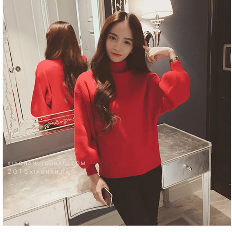 Turtleneck Sweater 2025 Women Vintage High Neck Wide Sleeve Knitted Thickening Warm Pullover Oversize Jumper Large Loose свитер