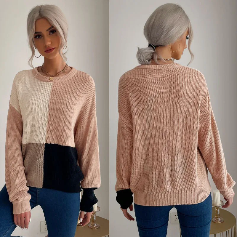 Autumn and Winter Stylish Loose round Neck Pullover Multicolor Sweater Sweater