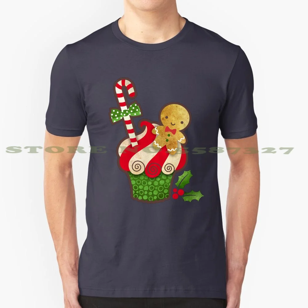 Christmas Cupcake 100% Cotton T-Shirt Christmas Cupcake Christmas Kawaii Gingerbread Boy Gingerbread Man Polka Dots Candy Cane