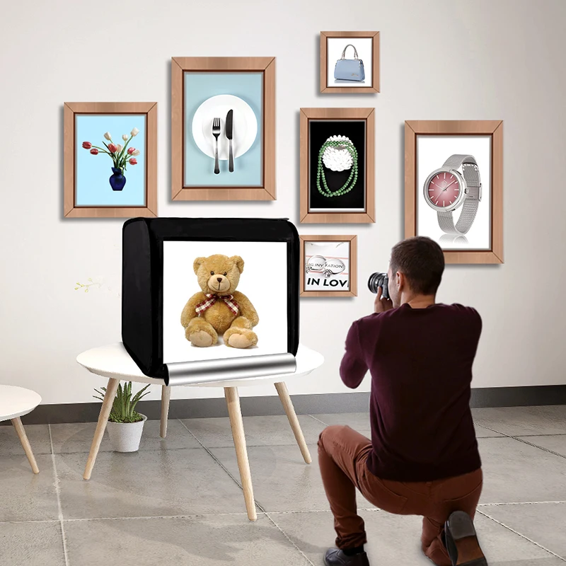 المنزل استوديو الصور صندوق 40 سنتيمتر/60 سنتيمتر Led لايت يعتم للطي سوفت بوكس خيمة نور مع 4 ألوان الخلفيات للمنتج التصوير