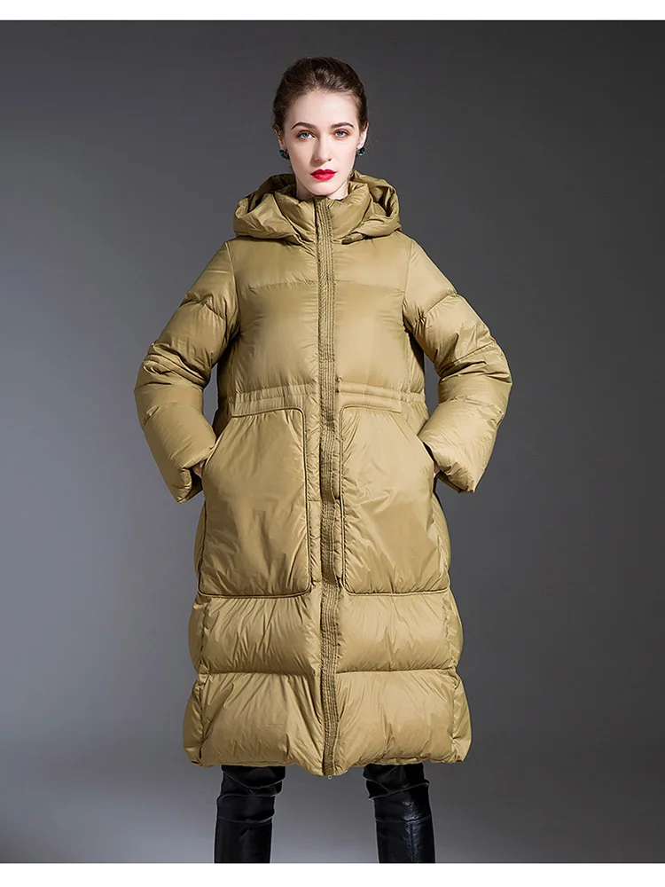 Imagem -05 - Jaqueta Puffer Longa Feminina com Capuz com Zíper Cabolsa de Manga Cheia Preto Moda Inverno