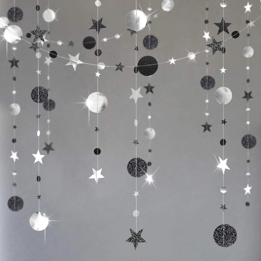 13Ft Twinkle Iridescent Paper Star Round Garlands Flash Banner Happy Birthday Adult Wedding Baby Shower Graduation Hanging Decor