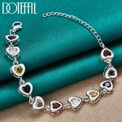 DOTEFFIL 925 Sterling Silver Heart inlaid With Multi-color AAA Zircon Bracelet Chain For Woman Engagement Party Wedding Jewelry
