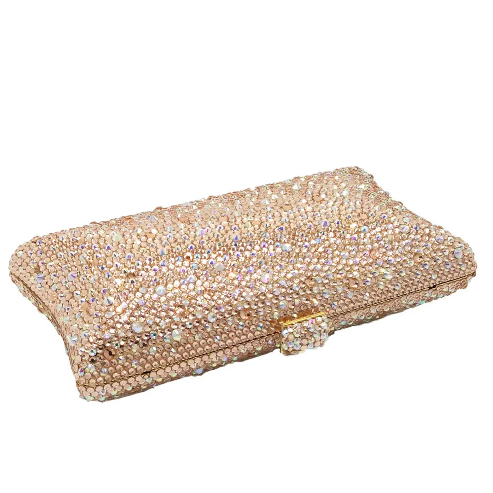 Boutique De FGG Champagne Peach Diamond Women Clutches Minaudiere Bag Wedding Cocktail Party Crystal Evening Purses Handbag